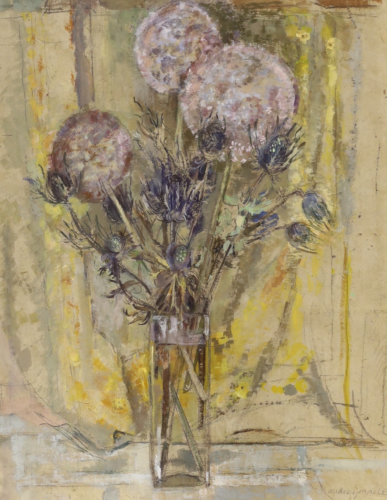 Audrey MacLeod (20th C.), mixed media, 'Allium', signed with a watercolour C21 label verso, 68 x 53cm